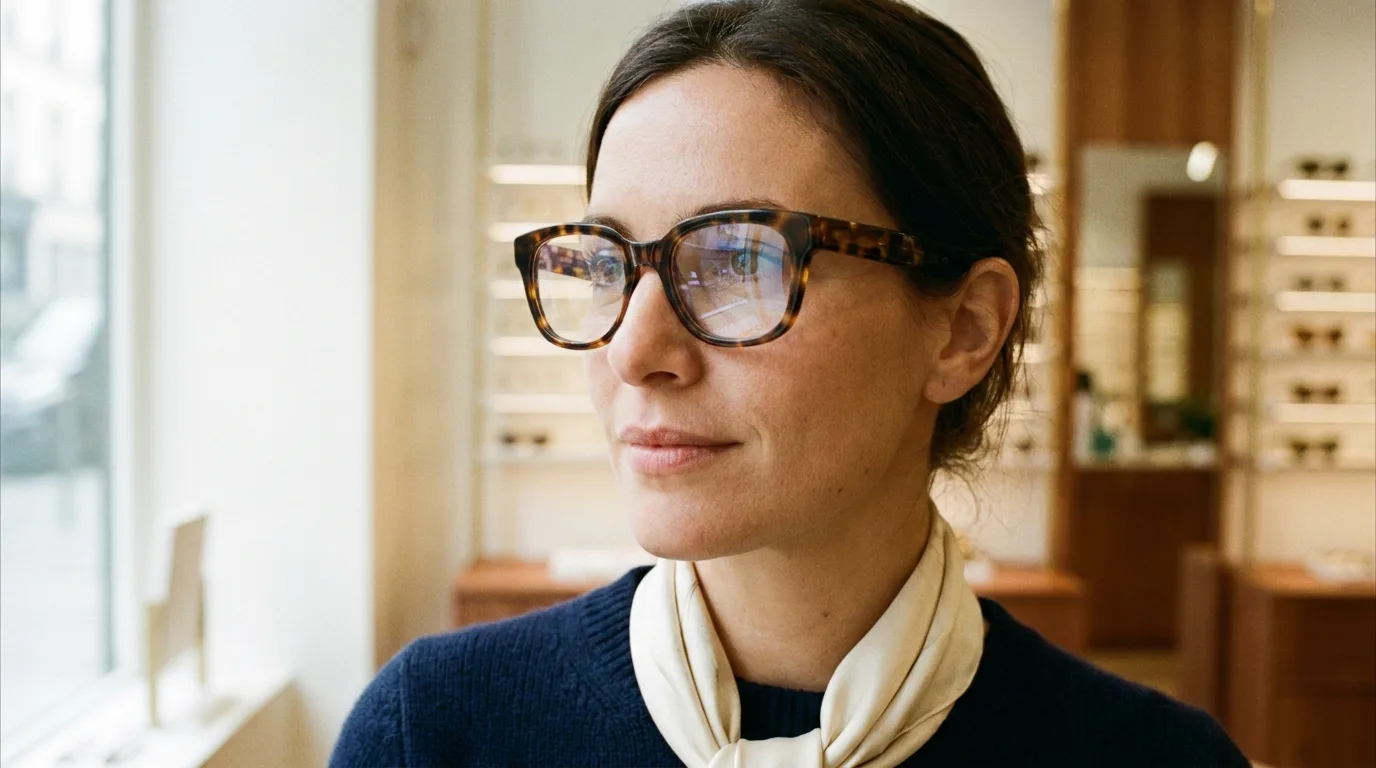Femme portant des lunettes de vue dans une boutique Atol
